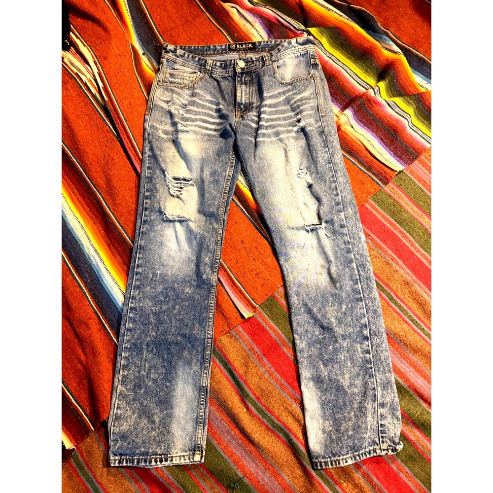 CJ Black Premium Rugged Denim 34X32 Distressed Jeans Grunge Wear